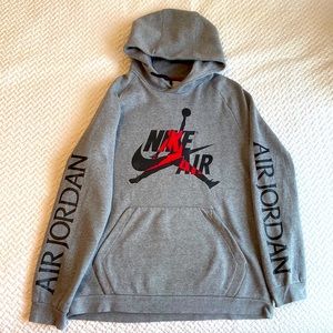 Jordan Nike Air - Men’s Grey Hoodie - Red And Black Logo
